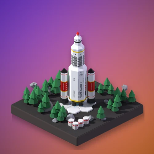 A Pocket Rocket in the Classic paint, on its launch pad