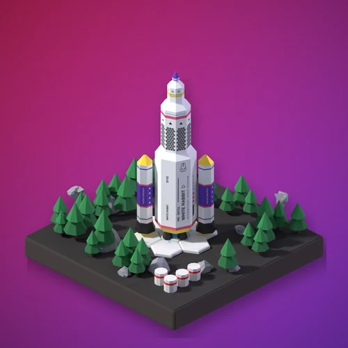 A Pocket Rocket in the Rabbit paint, on its launch pad